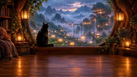 Black Cat at Treehouse Window