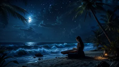 Woman Playing Zither on Beach