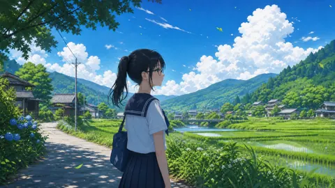 Schoolgirl by Rice Fields