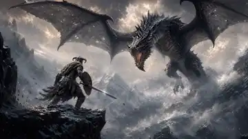 The Dragonborn battling a dragon live wallpaper