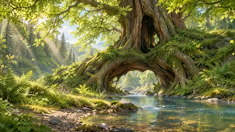 Hollow Cedar Over Stream