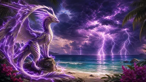 Electric Wyvern on Tropical Beach