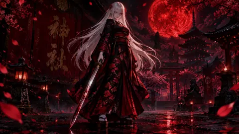 Silver-Haired Samurai Under Red Moon