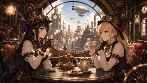 Steampunk Girls Drinking Tea