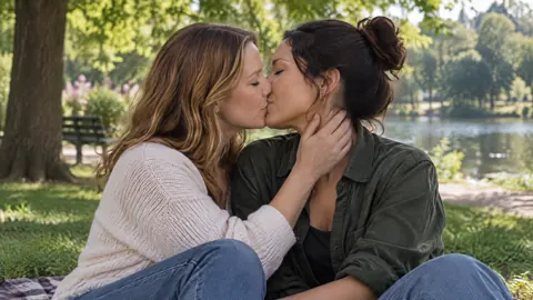 Two Women Kissing Lakeside
