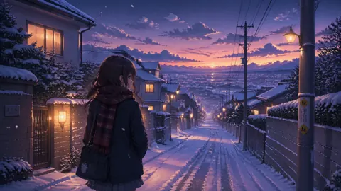 Anime Girl in Snowy Neighborhood