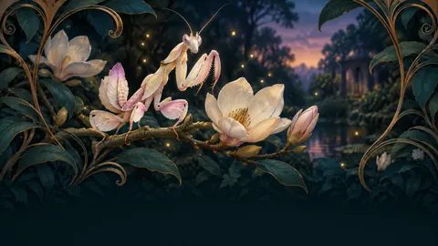 Orchid Mantis on Magnolia Branch