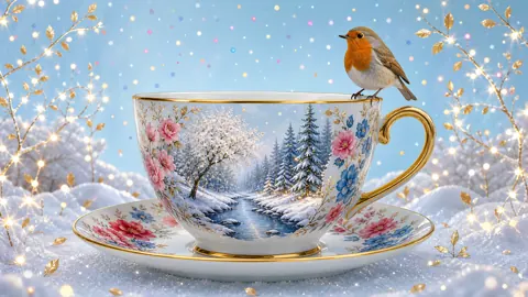 Floral Teacup with Winter River