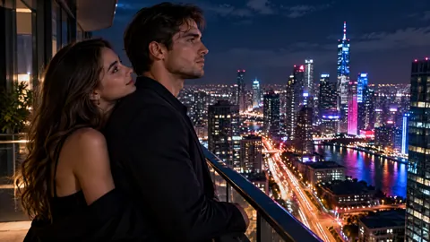 Couple on City Balcony