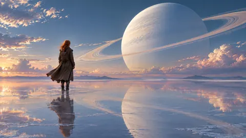 Wanderer Beneath Ringed Planet
