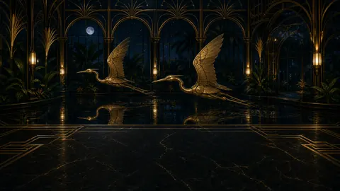 Brass Herons in Conservatory