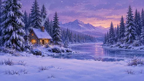 Stone Cottage by Frozen River