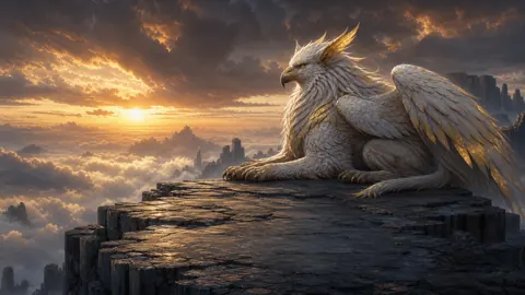 White Griffin Above Storm Clouds