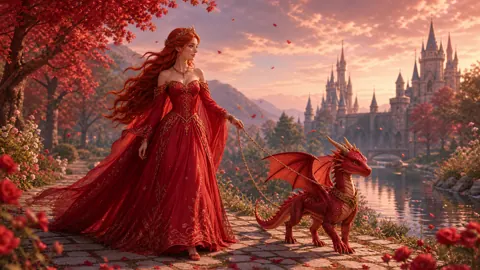 Red-Haired Princess Walking Dragon