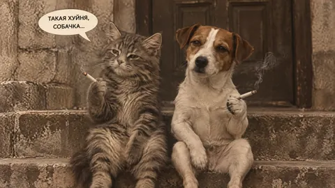 Kitten and Puppy Smoking