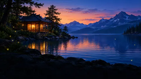Cedar Tea House Lake Sunset