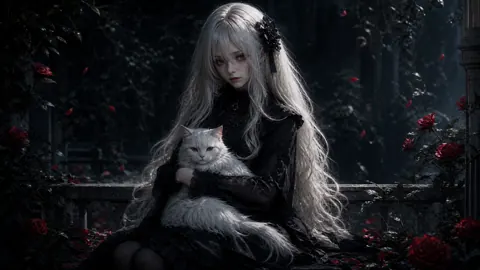 White-Haired Woman With Cat
