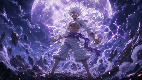 White-Haired Anime Warrior Under Giant Moon