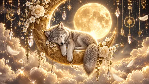 Sleeping Wolf Pup on Moon