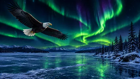 Bald Eagle Under Northern Lights