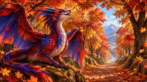 Colorful Wyvern in Autumn Woods