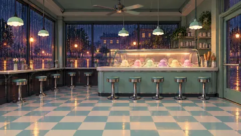 Pixel Ice Cream Parlor at Midnight