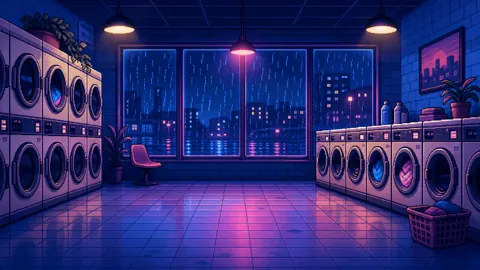 Pixel Art Rainy Laundromat