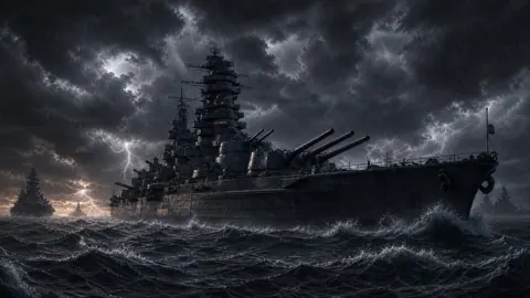 Battleship Fleet in Storm