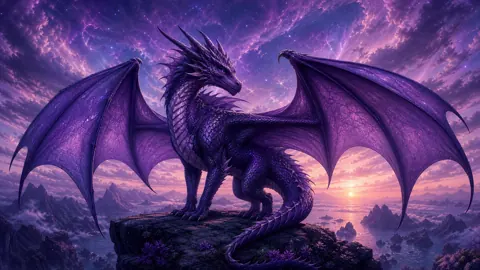 Purple Dragon Above Island Sea