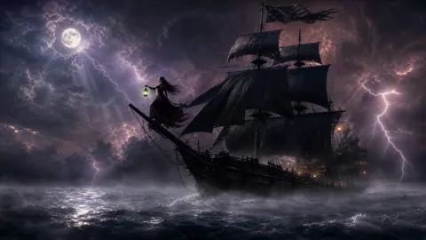 Pirate Galleon With Green Lantern