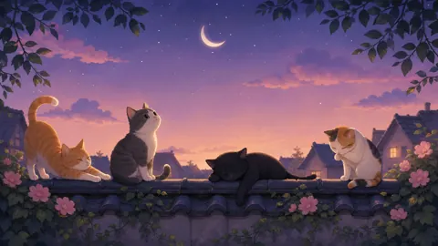 Four Cats on Rooftop