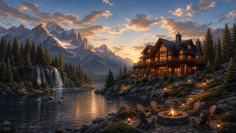 Log Cabin Mansion by Lake