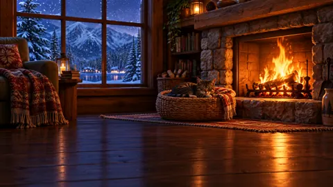 Sleeping Tabby by Fireplace