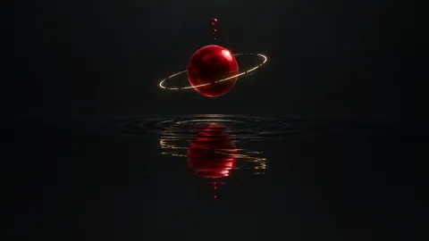 Crimson Sphere Over Black Pool