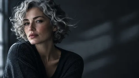 Silver Curled Woman Portrait
