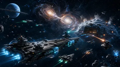 Space Carrier Above Icy Asteroids