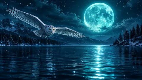 Snowy Owl Under Turquoise Moon