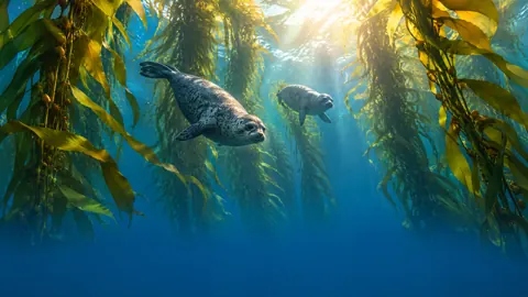 Harbor Seals in Kelp Forest