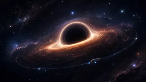 Black Hole With Orbiting Spaceship
