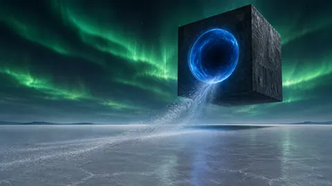 Floating Cube Under Aurora