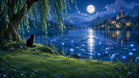 Black Cat by Moonlit River
