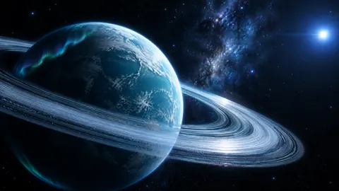 Ocean Planet With Icy Rings