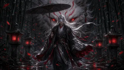 Blindfolded Wanderer With Wolf Spirit