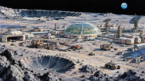 Retro Lunar Colony With Earth