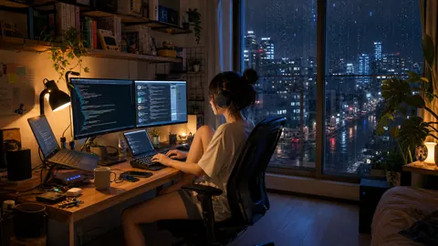 Woman Coding in Japanese Apartment