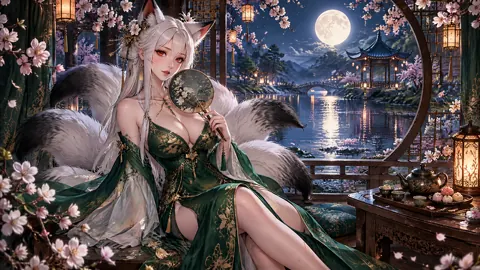 Kitsune With Floral Fan