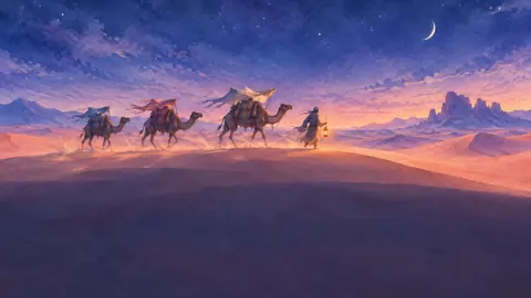 Camel Caravan With Lantern