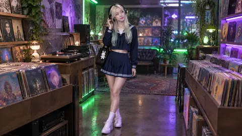 Blonde Woman in Record Shop