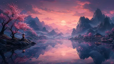 Pagoda Lake Under Full Moon