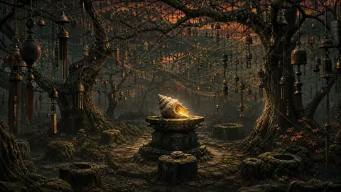 Twilight Forest With Hanging Bells